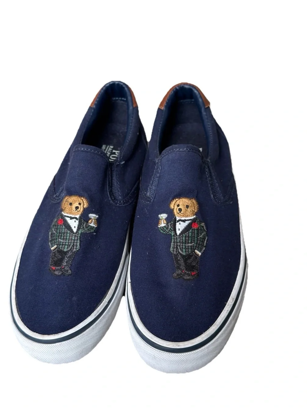 Polo Ralph Lauren Thompson III Polo Bear Slip-On Sneakers Navy Canvas Men's 8.5